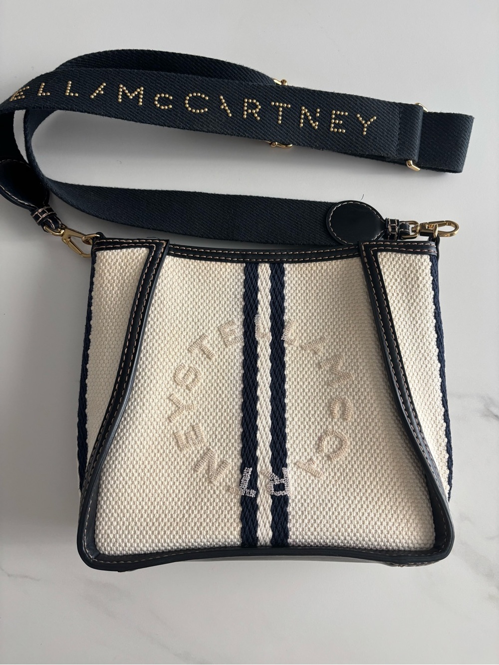 Stella McCartney Cream Canvas Crossbody with Trim & Strap